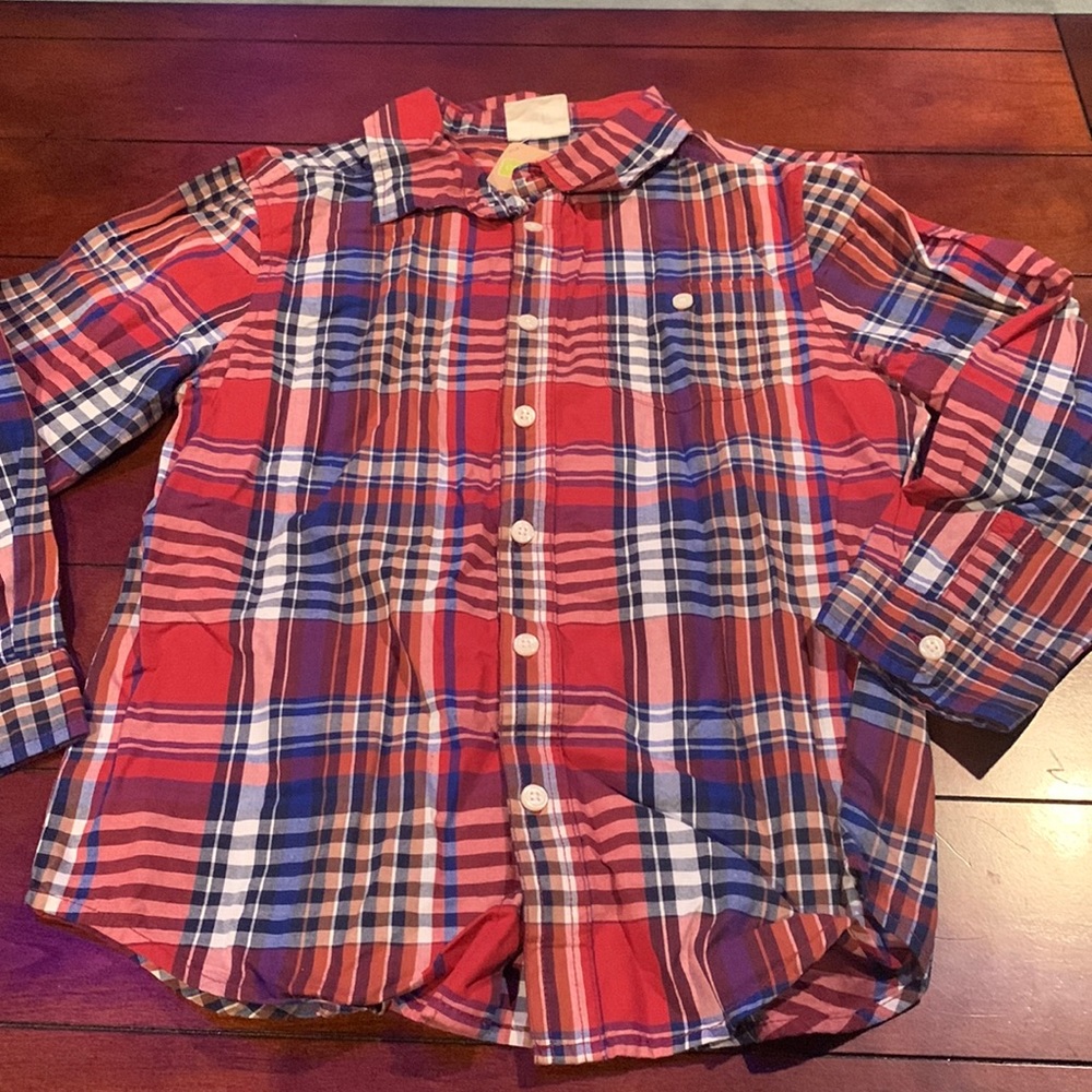 Crazy 8 100% cotton plaid button front shirt red & blue Size M 7-8 NWT